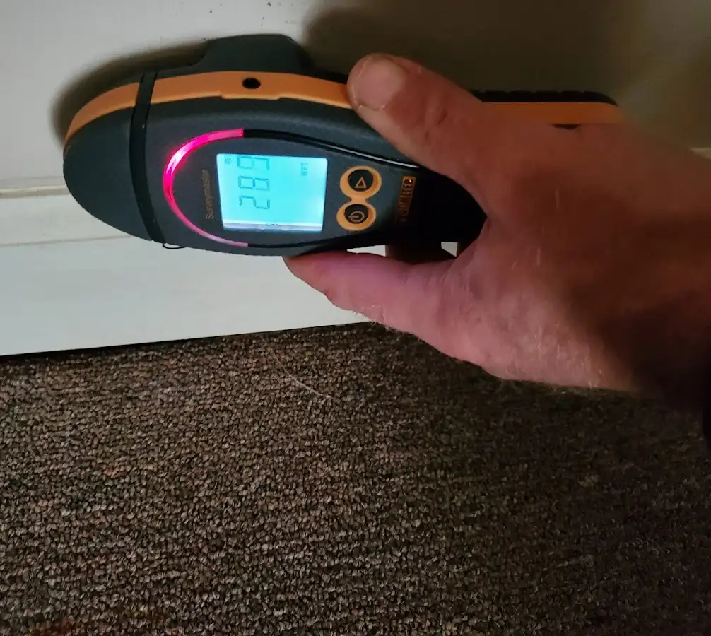 Moisture detection at baseboard during Sewage Cleanup & Sanitation in Safford